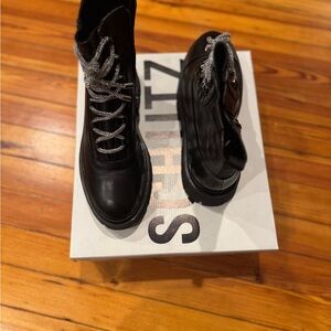 SCHUTZ Black Combat Boots with Silver Laces